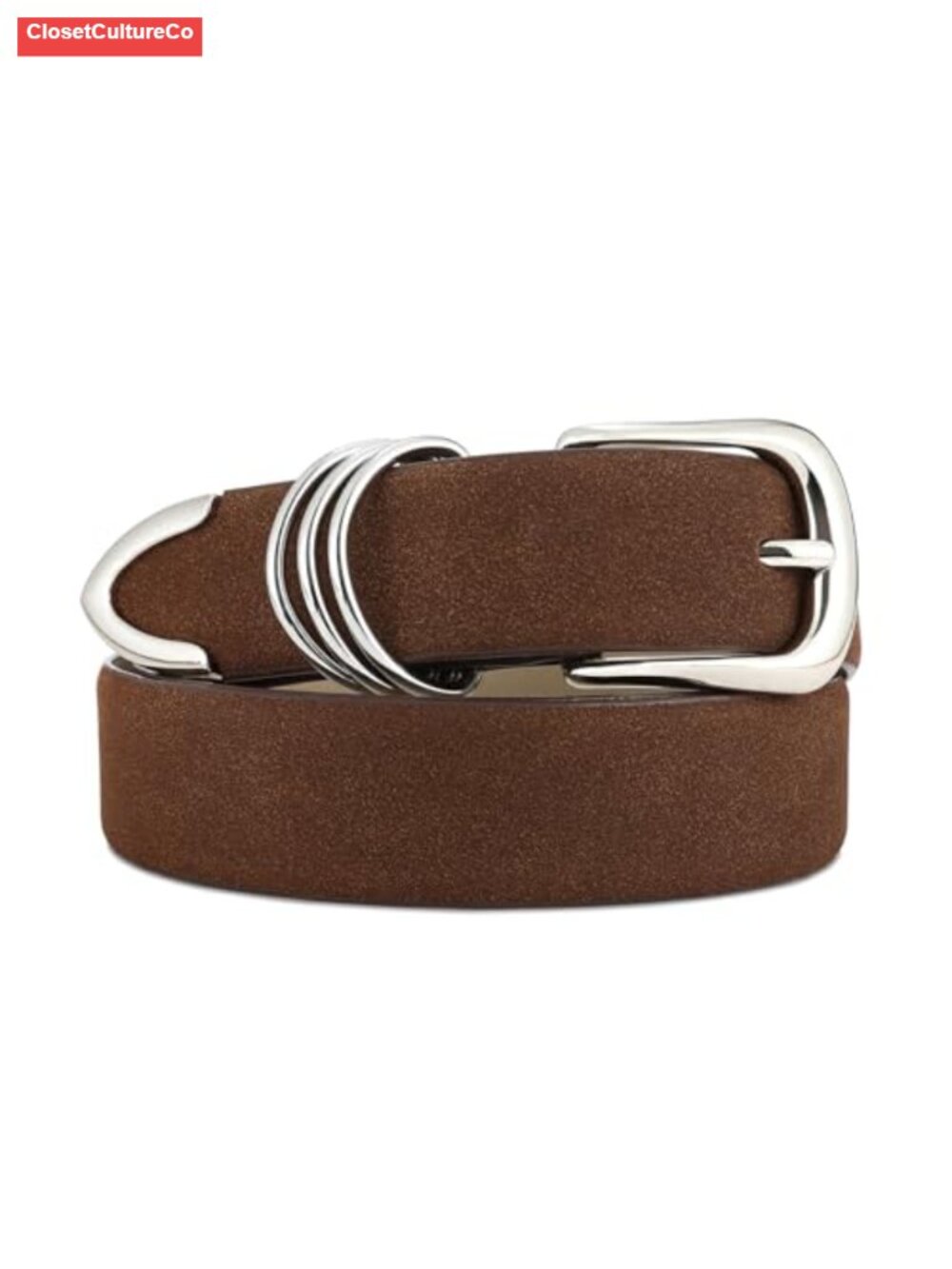 Suede Leather Belt with Silver Buckle Trendy Waist Accessory